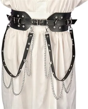 HeiBai Xiong Punk Goth Belts Rock Leather Waist Chain Belt For Women