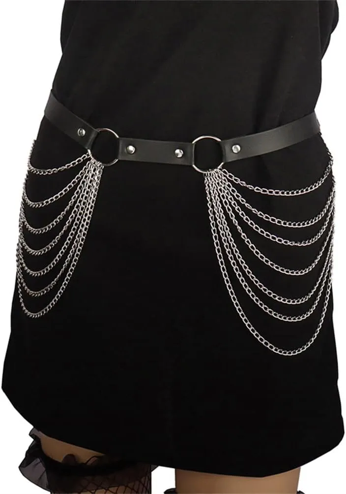 HeiBai Xiong Punk Goth Belts Rock Leather Waist Chain Belt For Women