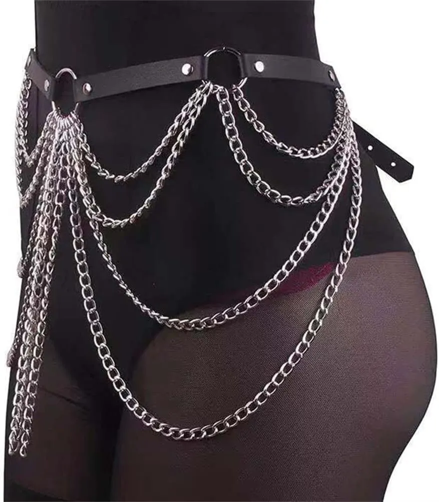 HeiBai Xiong Punk Goth Belts Rock Leather Waist Chain Belt For Women