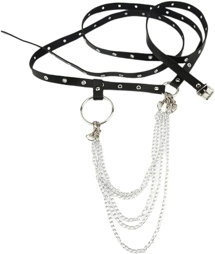 HeiBai Xiong Punk Goth Belts Rock Leather Waist Chain Belt For Women