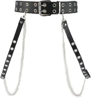 HeiBai Xiong Punk Goth Belts Rock Leather Waist Chain Belt For Women