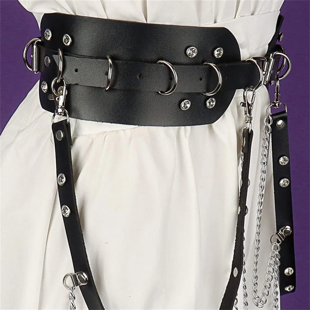 HeiBai Xiong Punk Goth Belts Rock Leather Waist Chain Belt For Women