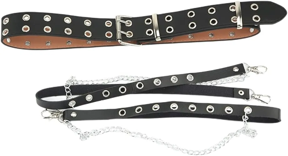 HeiBai Xiong Punk Goth Belts Rock Leather Waist Chain Belt For Women