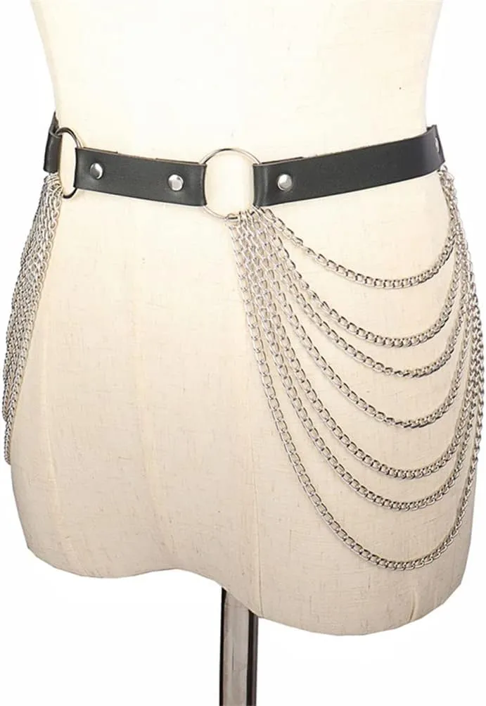 HeiBai Xiong Punk Goth Belts Rock Leather Waist Chain Belt For Women