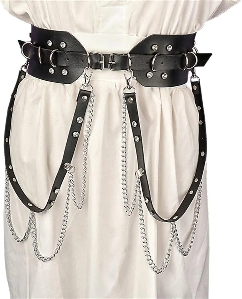 HeiBai Xiong Punk Goth Belts Rock Leather Waist Chain Belt For Women