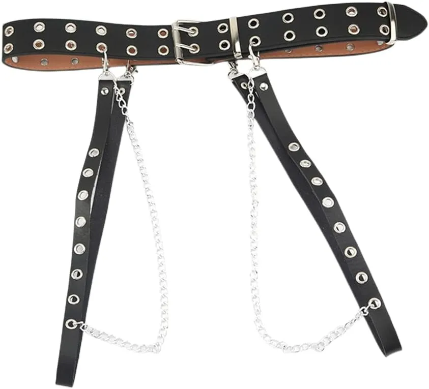 HeiBai Xiong Punk Goth Belts Rock Leather Waist Chain Belt For Women