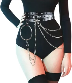 HeiBai Xiong Punk Goth Belts Rock Leather Waist Chain Belt For Women
