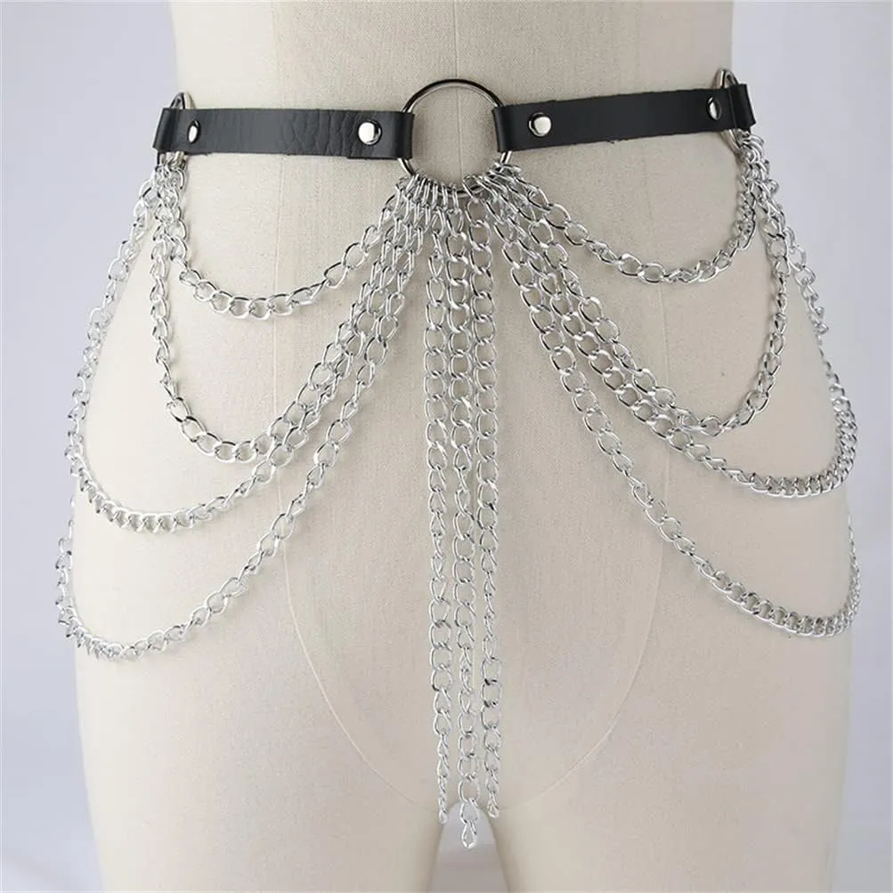 HeiBai Xiong Punk Goth Belts Rock Leather Waist Chain Belt For Women