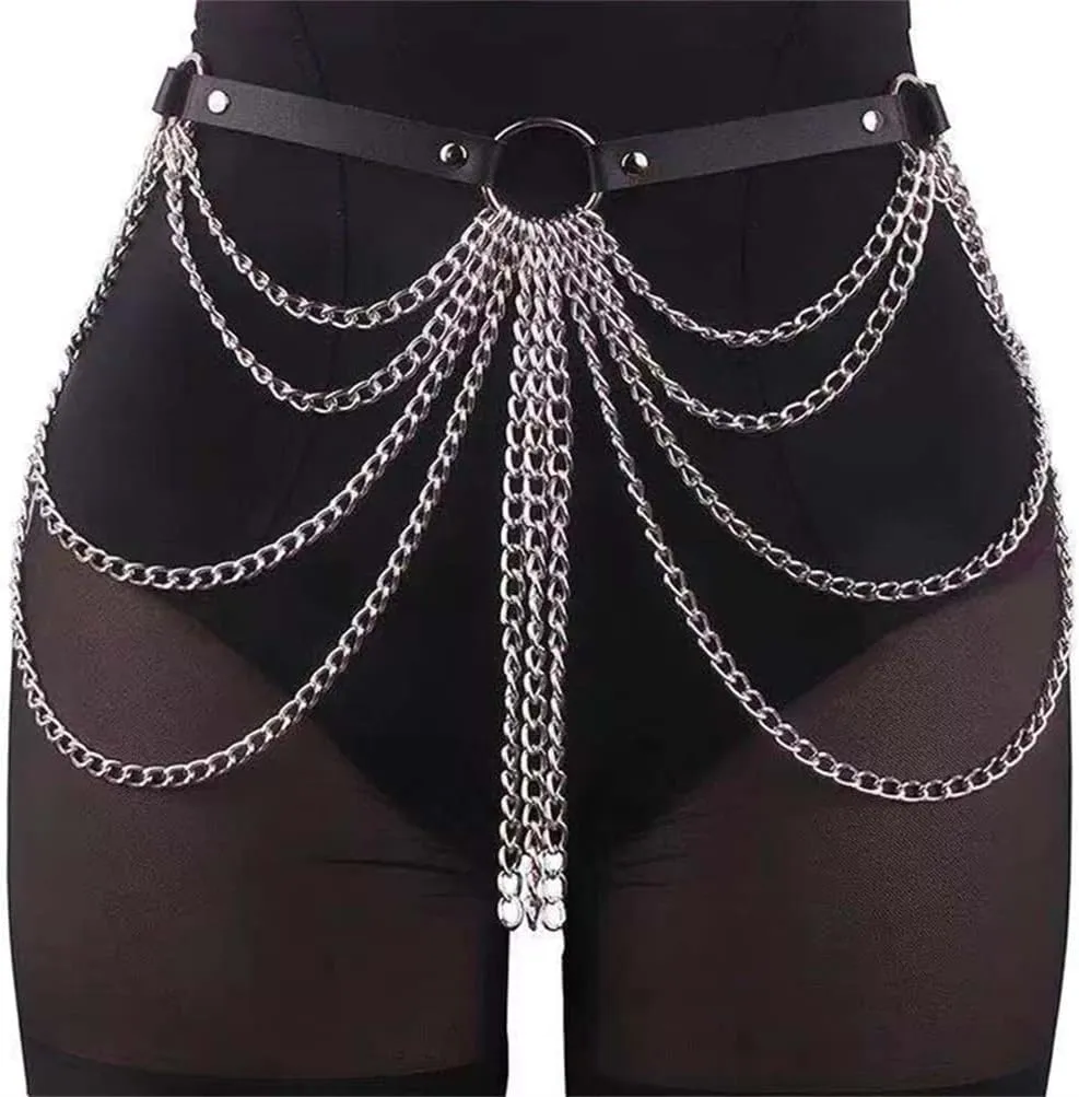 HeiBai Xiong Punk Goth Belts Rock Leather Waist Chain Belt For Women