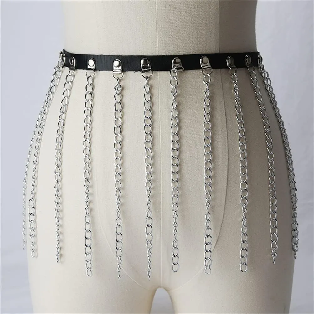 HeiBai Xiong Punk Goth Belts Rock Leather Waist Chain Belt For Women