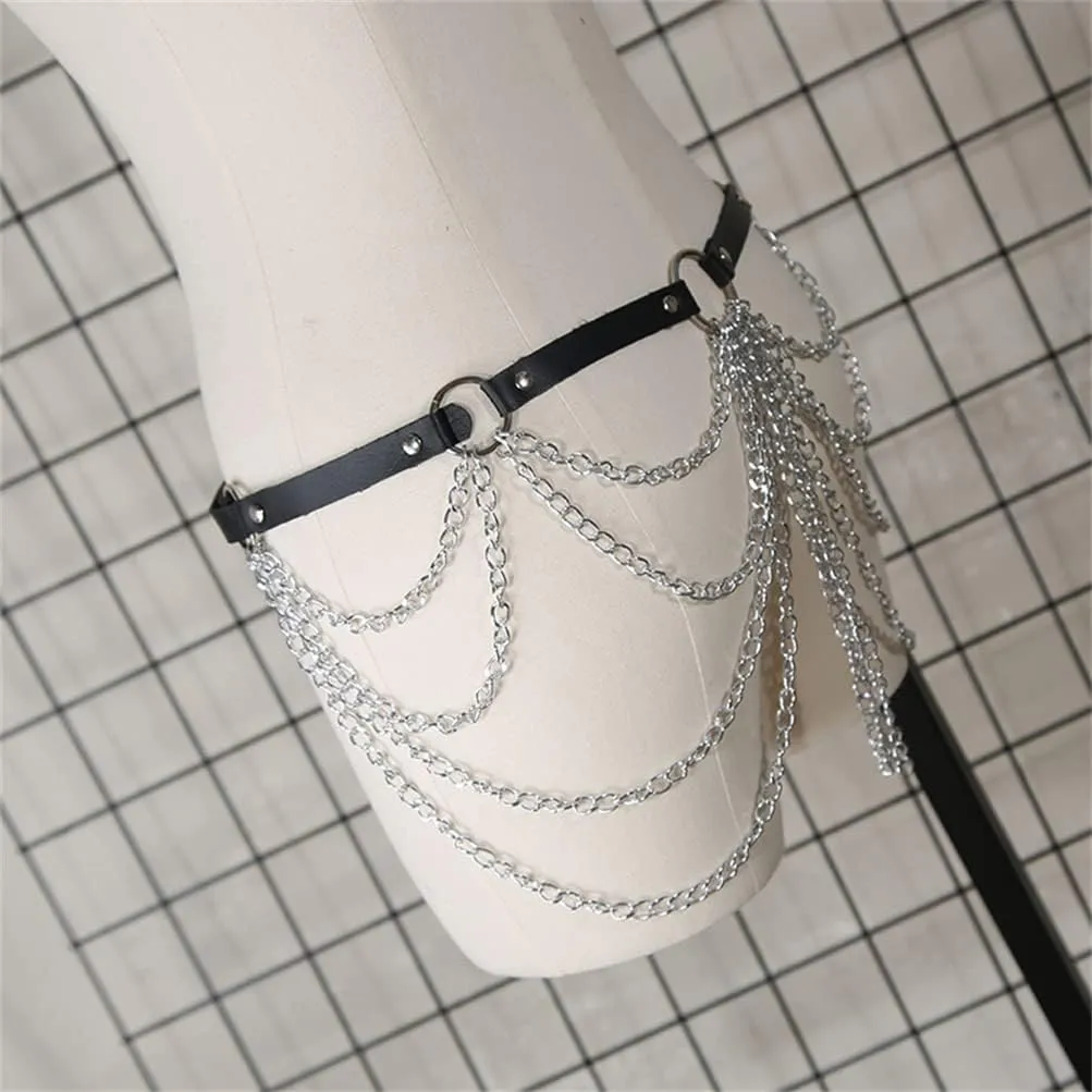 HeiBai Xiong Punk Goth Belts Rock Leather Waist Chain Belt For Women