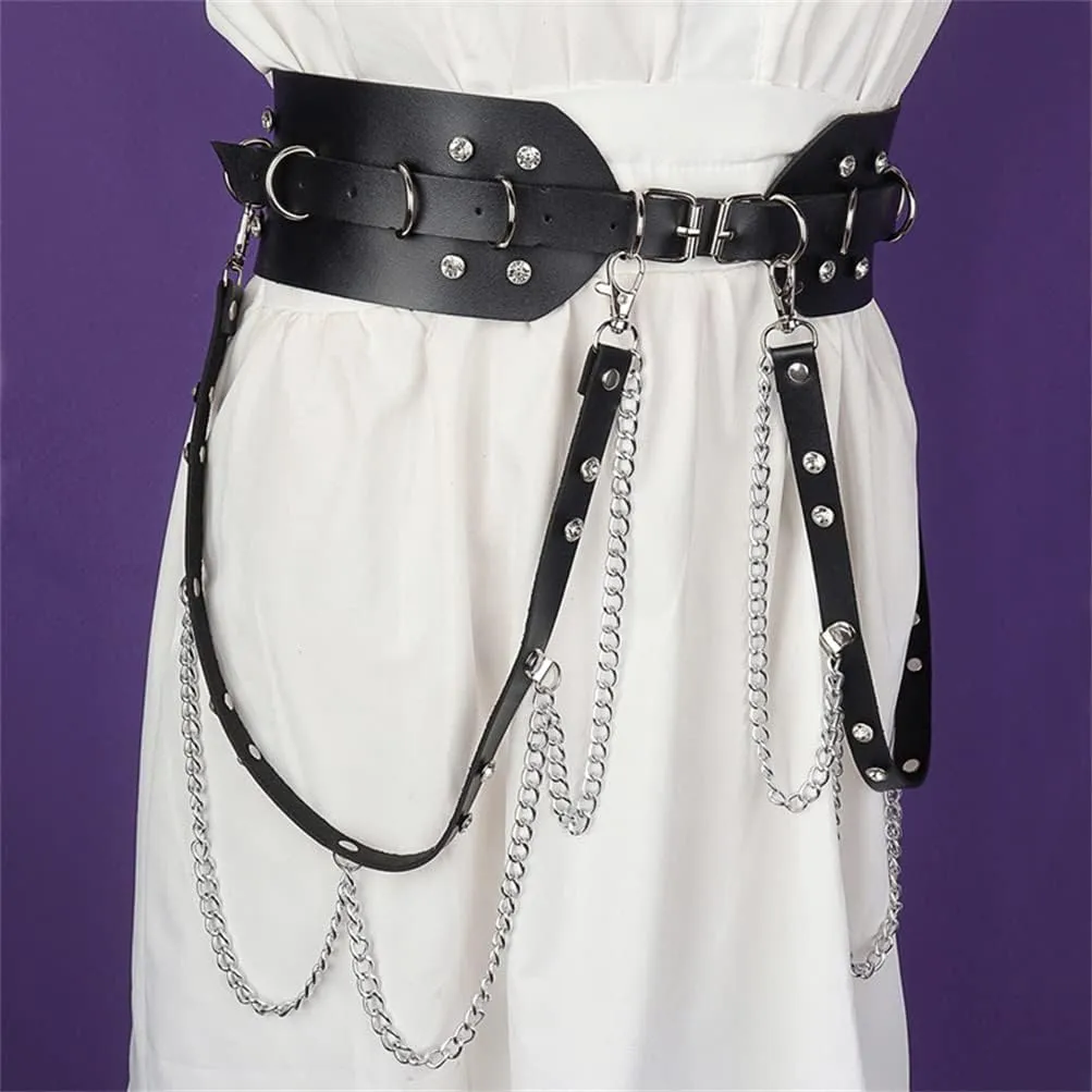 HeiBai Xiong Punk Goth Belts Rock Leather Waist Chain Belt For Women
