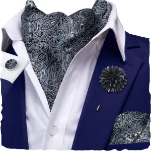 Hi-Tie Ascot Ties for Men Silk Cravat Handkerchief Cufflinks Lapel Pin Scarf Tie Sets Wedding Party Formal