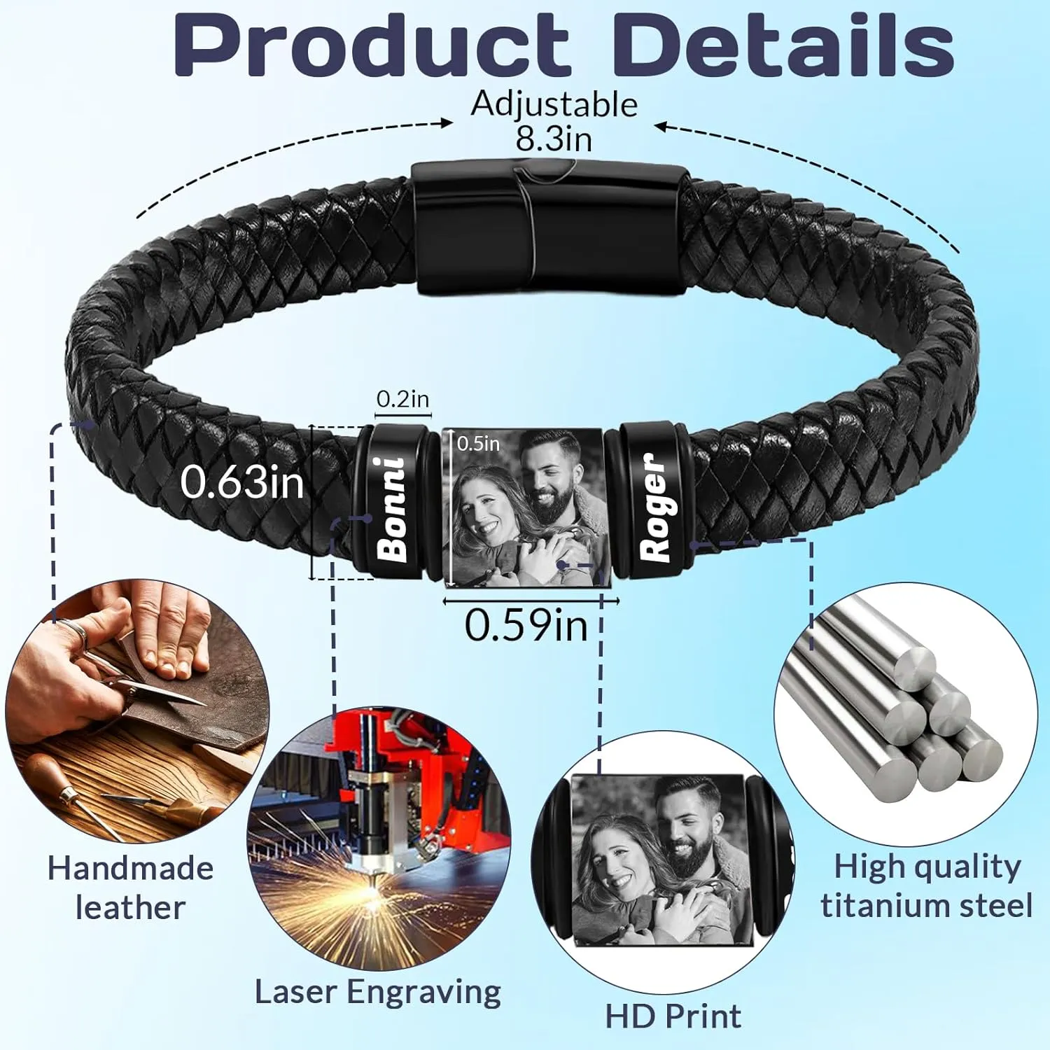 HJX Personalized Picture Bracelet for Men Custom Engraved Bracelets with Photo Name,Valentine's Day To My Man/Love Bracelet Gift for Boyfriend Husband