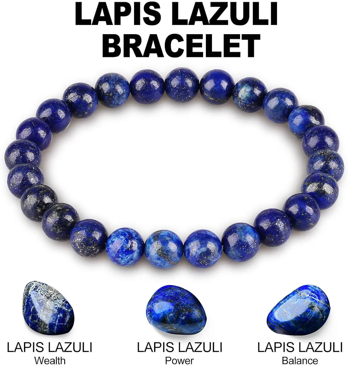 HOZEAL Lapis Lazuli Handmade Bracelet, Friendship Chakra Crystal Gemstone Bracelets, Beaded Protection Bracelet for Men Women Wealth Prosperity Feng Shui Good Luck Blue Stone Jewelry Bracelet