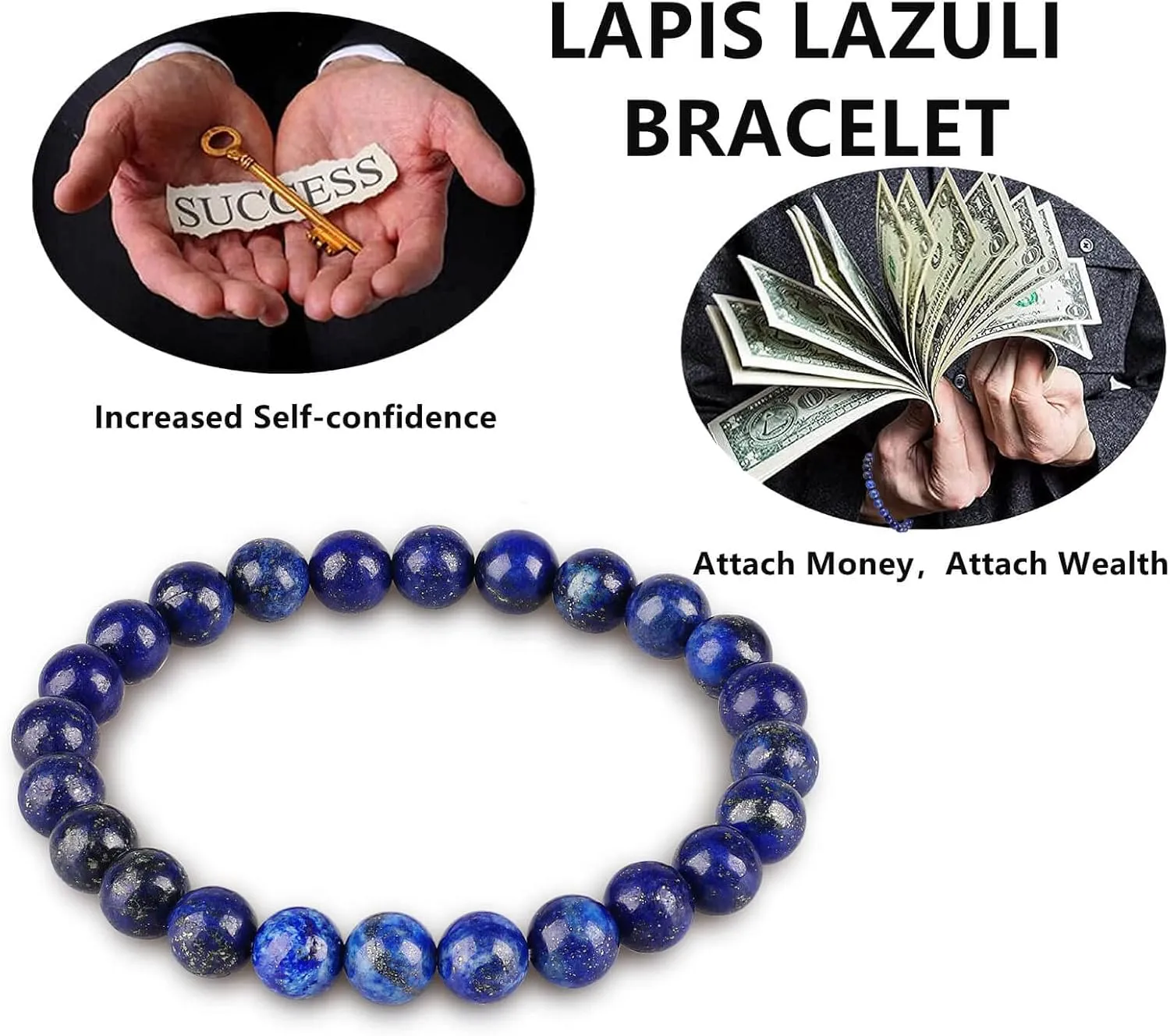 HOZEAL Lapis Lazuli Handmade Bracelet, Friendship Chakra Crystal Gemstone Bracelets, Beaded Protection Bracelet for Men Women Wealth Prosperity Feng Shui Good Luck Blue Stone Jewelry Bracelet