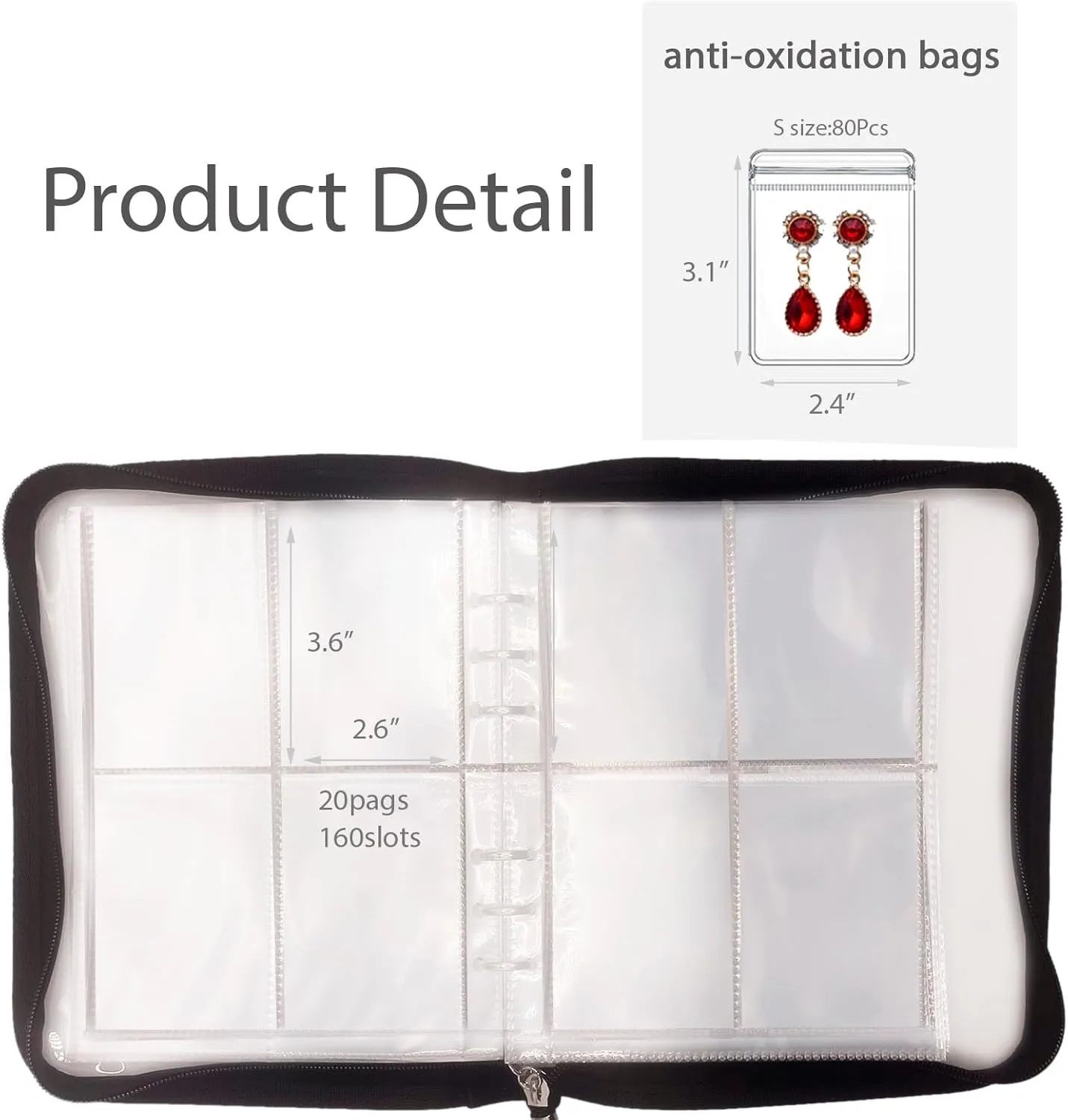 HSLFUAI Transparent Jewelry Storage Book Travel Jewelry Organizer Transparent Jewelry Book Organizer for Necklace Ring Holder Jewelry Organizer Book with Small Clear Pouch (Green-80PCS S Pouches)