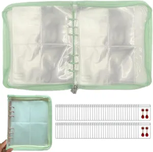 HSLFUAI Transparent Jewelry Storage Book Travel Jewelry Organizer Transparent Jewelry Book Organizer for Necklace Ring Holder Jewelry Organizer Book with Small Clear Pouch (Green-80PCS S Pouches)