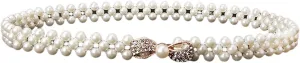 HSQYJ Pearl Elastic Chain Belt Adjustable Stretchy Metal Crystal Flower Buckle Waist Belt Western Body Jewelry for Women Girl