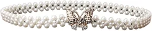 HSQYJ Pearl Elastic Chain Belt Adjustable Stretchy Metal Crystal Flower Buckle Waist Belt Western Body Jewelry for Women Girl
