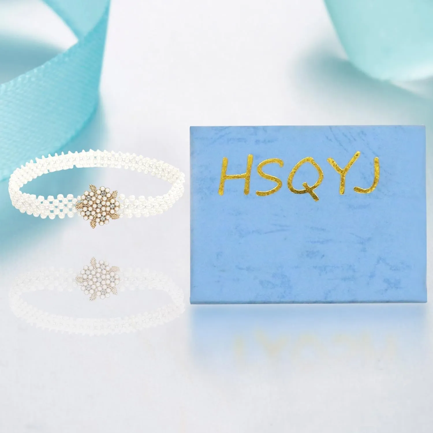 HSQYJ Pearl Elastic Chain Belt Adjustable Stretchy Metal Crystal Flower Buckle Waist Belt Western Body Jewelry for Women Girl