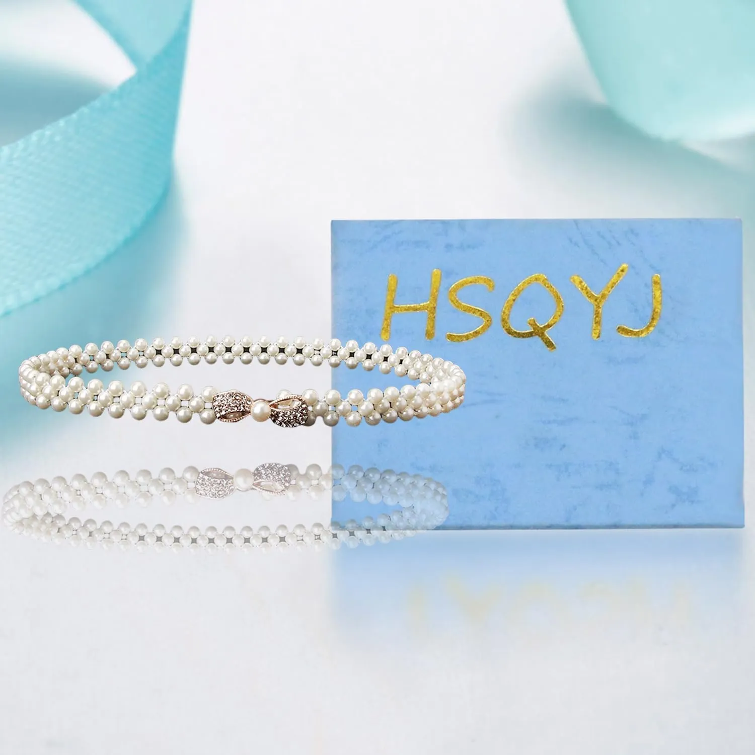 HSQYJ Pearl Elastic Chain Belt Adjustable Stretchy Metal Crystal Flower Buckle Waist Belt Western Body Jewelry for Women Girl
