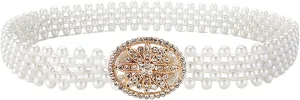 HSQYJ Pearl Elastic Chain Belt Adjustable Stretchy Metal Crystal Flower Buckle Waist Belt Western Body Jewelry for Women Girl