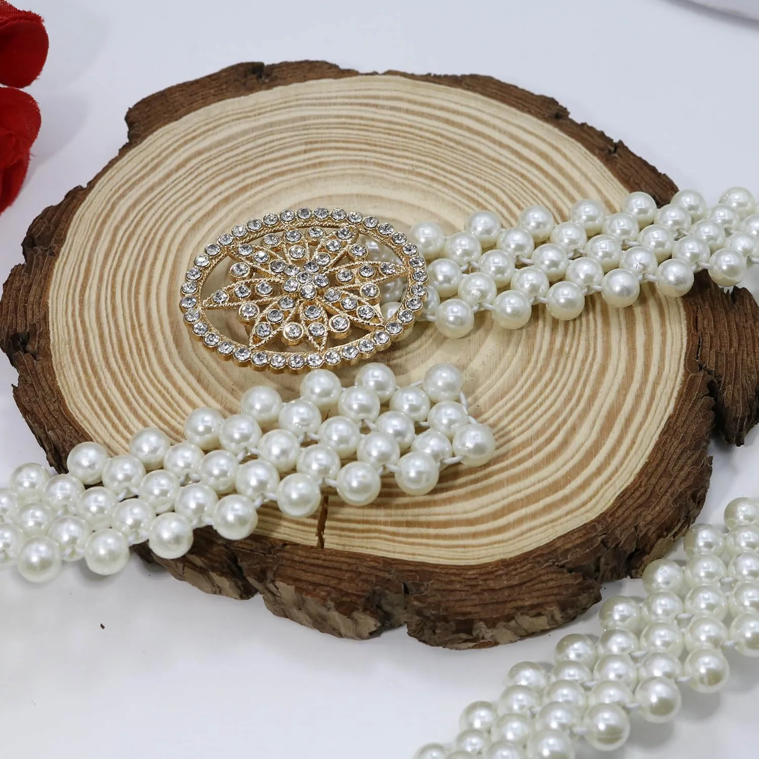 HSQYJ Pearl Elastic Chain Belt Adjustable Stretchy Metal Crystal Flower Buckle Waist Belt Western Body Jewelry for Women Girl