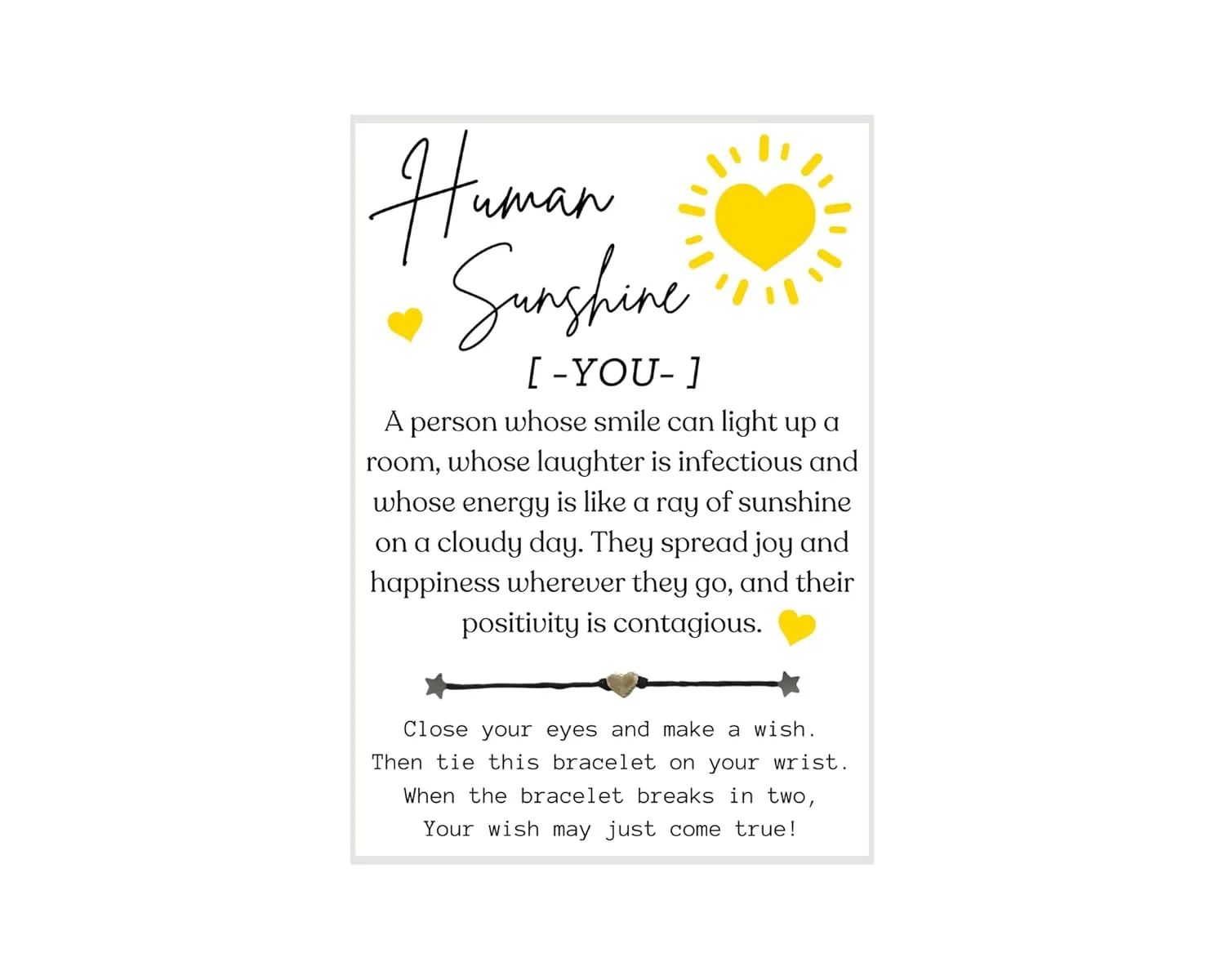 Human Sunshine Definition Card, Wish Bracelet, Best Friend Gifts, Positivity, Encouragement Inspire, Gift for Friends, Friendship Gifts, Bestie Gift, Birthday Card, Birthday Gifts, Inspiring Gifts