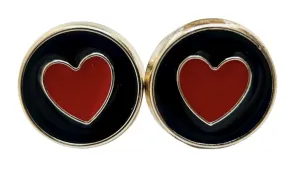 Hypoallergenic Black and Red Heart Stud Earrings on Plastic Posts