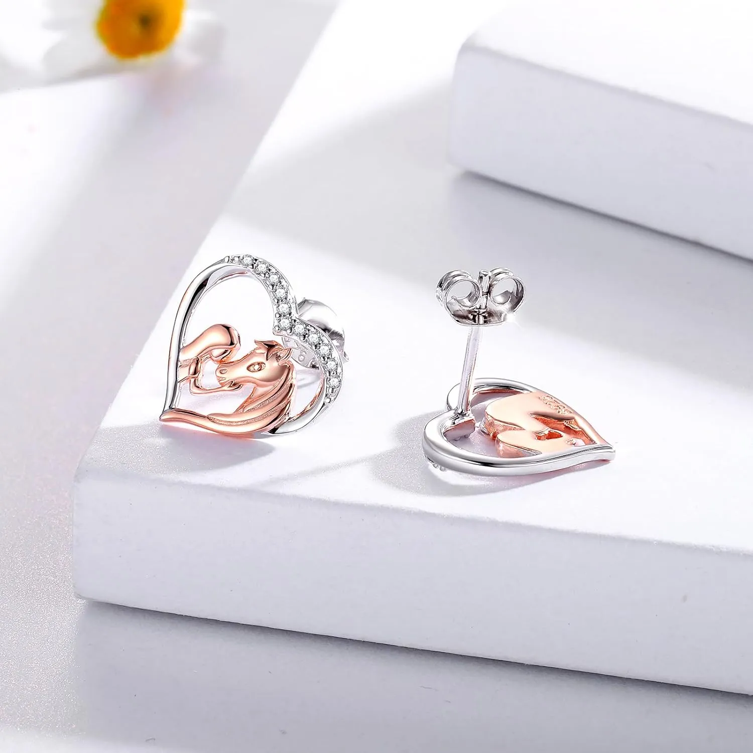 Hypoallergenic Lucky Horse Stud Earrings 925 Sterling Silver Lucky Horse in Heart earrings Embrace Horse earrings Equestrian Birthday Gift
