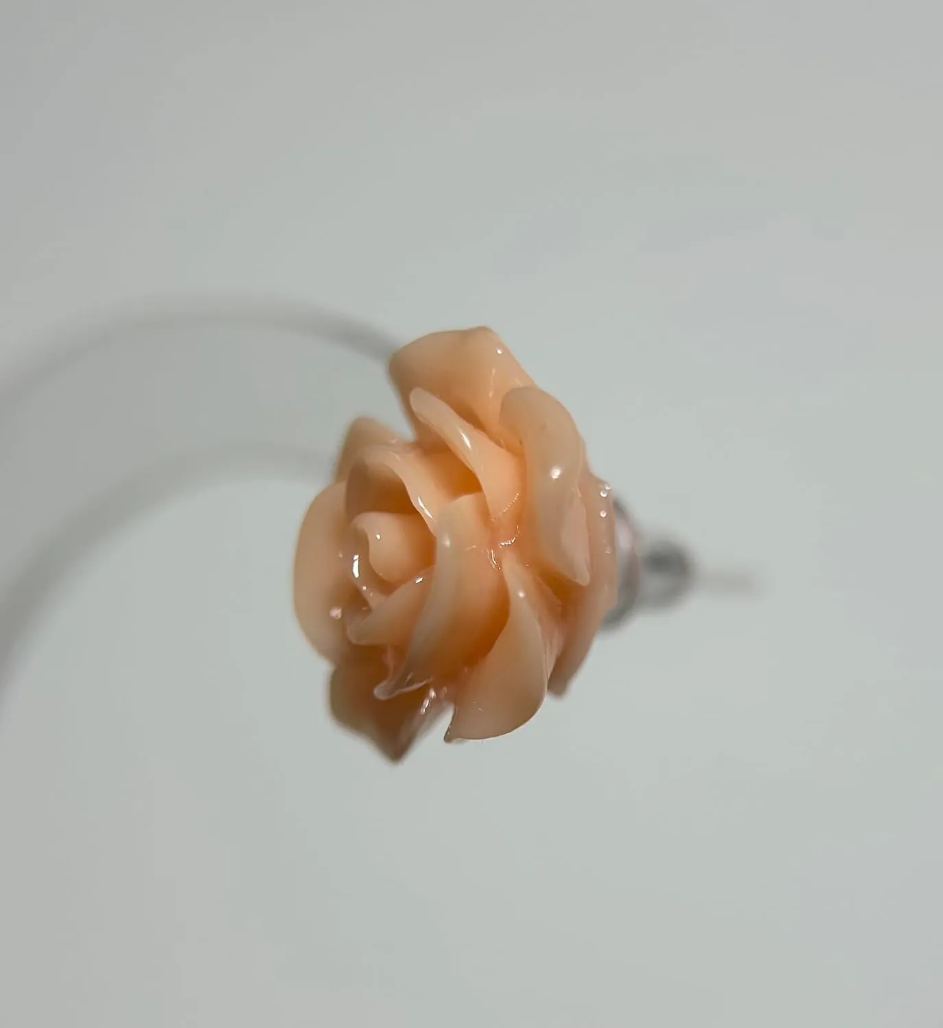 Hypoallergenic Rose 3d Large Glossy Rose Stud Earrings on Plastic Posts (Coral Peach)