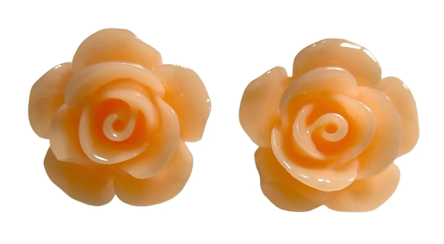 Hypoallergenic Rose 3d Large Glossy Rose Stud Earrings on Plastic Posts (Coral Peach)