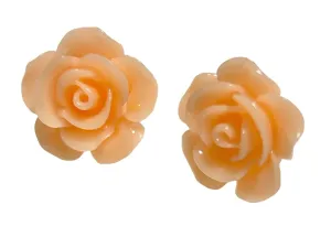 Hypoallergenic Rose 3d Large Glossy Rose Stud Earrings on Plastic Posts (Coral Peach)