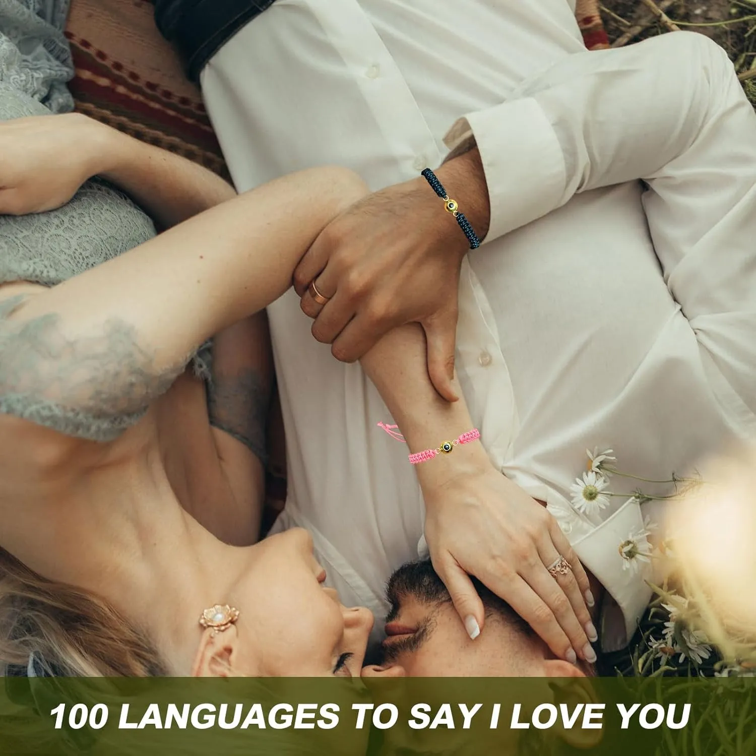 I Love You 100 Languages Matching Couple Bracelets Adjustable Braided Rope Handmade Bracelet Inspirational Chain Charm Special Day Gifts for Boyfriend Girlfriend Son Daughter Mom Dad