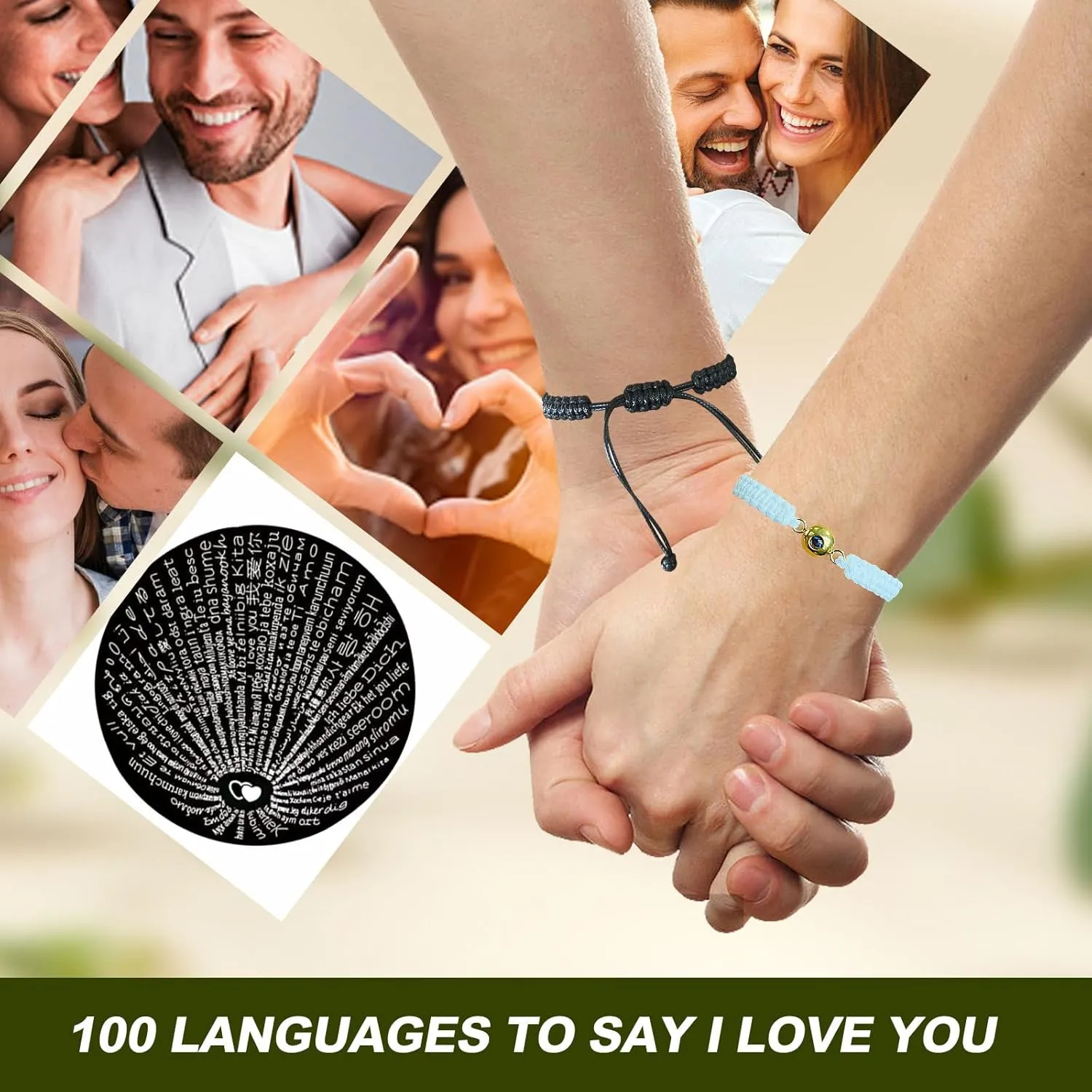 I Love You 100 Languages Matching Couple Bracelets Adjustable Braided Rope Handmade Bracelet Inspirational Chain Charm Special Day Gifts for Boyfriend Girlfriend Son Daughter Mom Dad