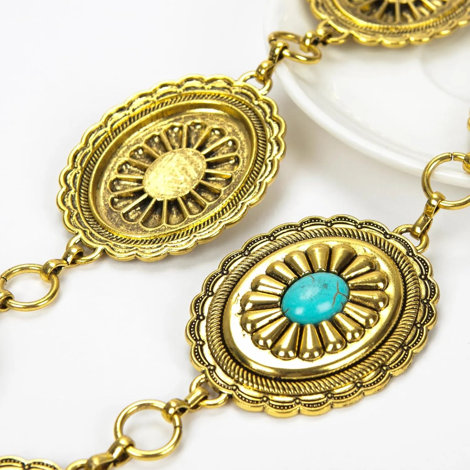 ILuvatar Waist Chain Women's Metal Dress With Sweater Gold Retro Turquoise Stone Punk Belt Concho Western Belts