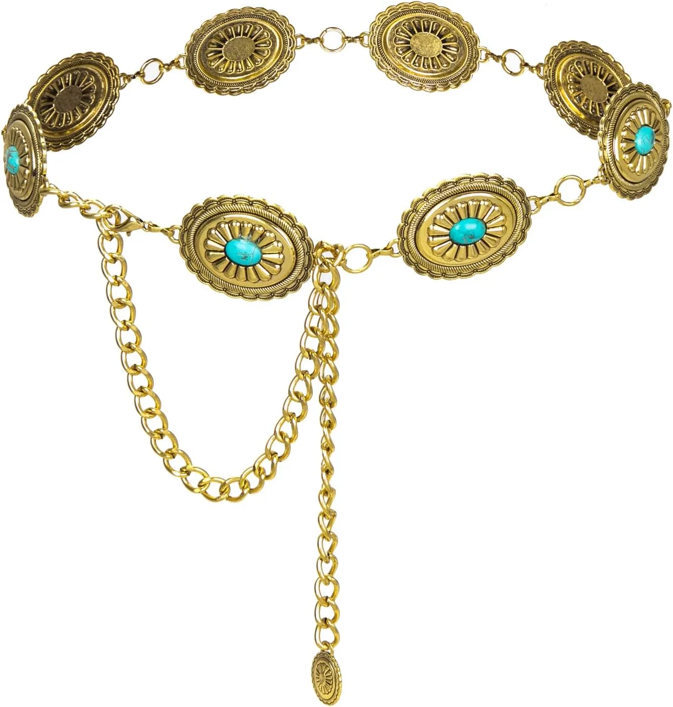 ILuvatar Waist Chain Women's Metal Dress With Sweater Gold Retro Turquoise Stone Punk Belt Concho Western Belts