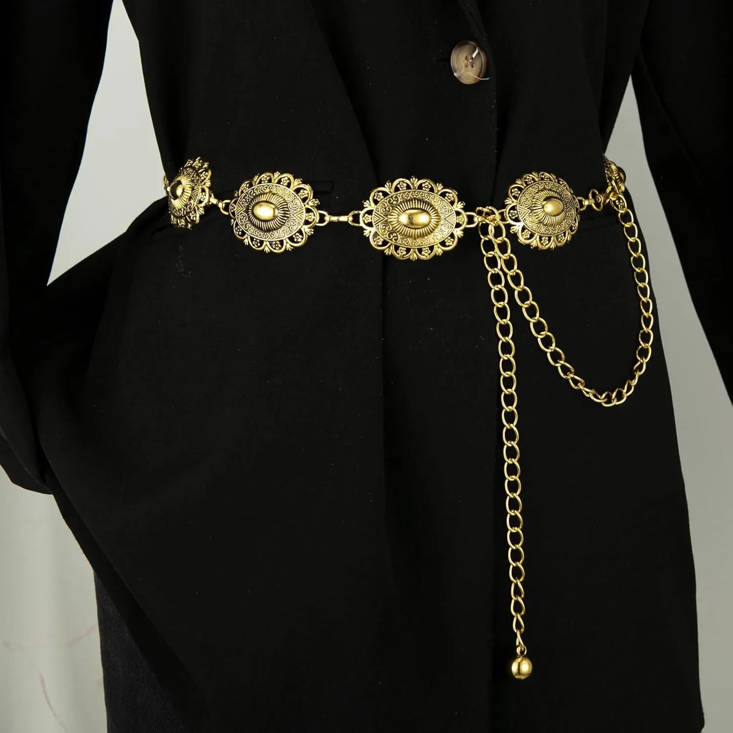 ILuvatar Waist Chain Women's Metal Dress With Sweater Gold Retro Turquoise Stone Punk Belt Concho Western Belts