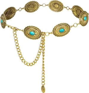 ILuvatar Waist Chain Women's Metal Dress With Sweater Gold Retro Turquoise Stone Punk Belt Concho Western Belts