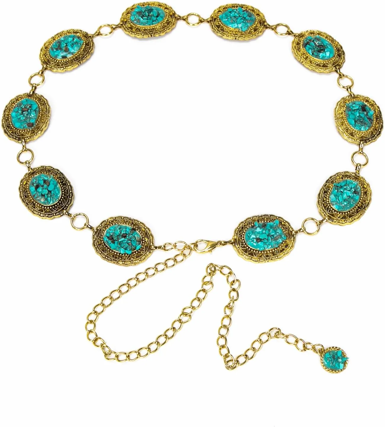 ILuvatar Waist Chain Women's Metal Dress With Sweater Gold Retro Turquoise Stone Punk Belt Concho Western Belts