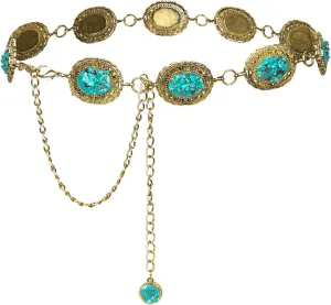 ILuvatar Waist Chain Women's Metal Dress With Sweater Gold Retro Turquoise Stone Punk Belt Concho Western Belts