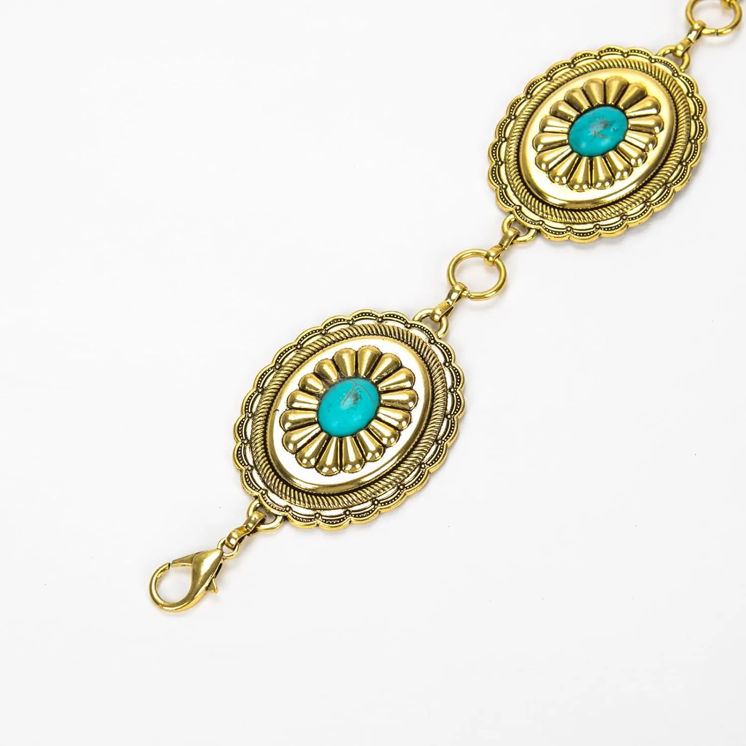 ILuvatar Waist Chain Women's Metal Dress With Sweater Gold Retro Turquoise Stone Punk Belt Concho Western Belts