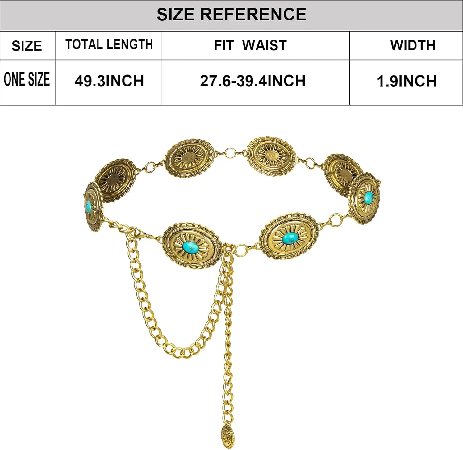 ILuvatar Waist Chain Women's Metal Dress With Sweater Gold Retro Turquoise Stone Punk Belt Concho Western Belts