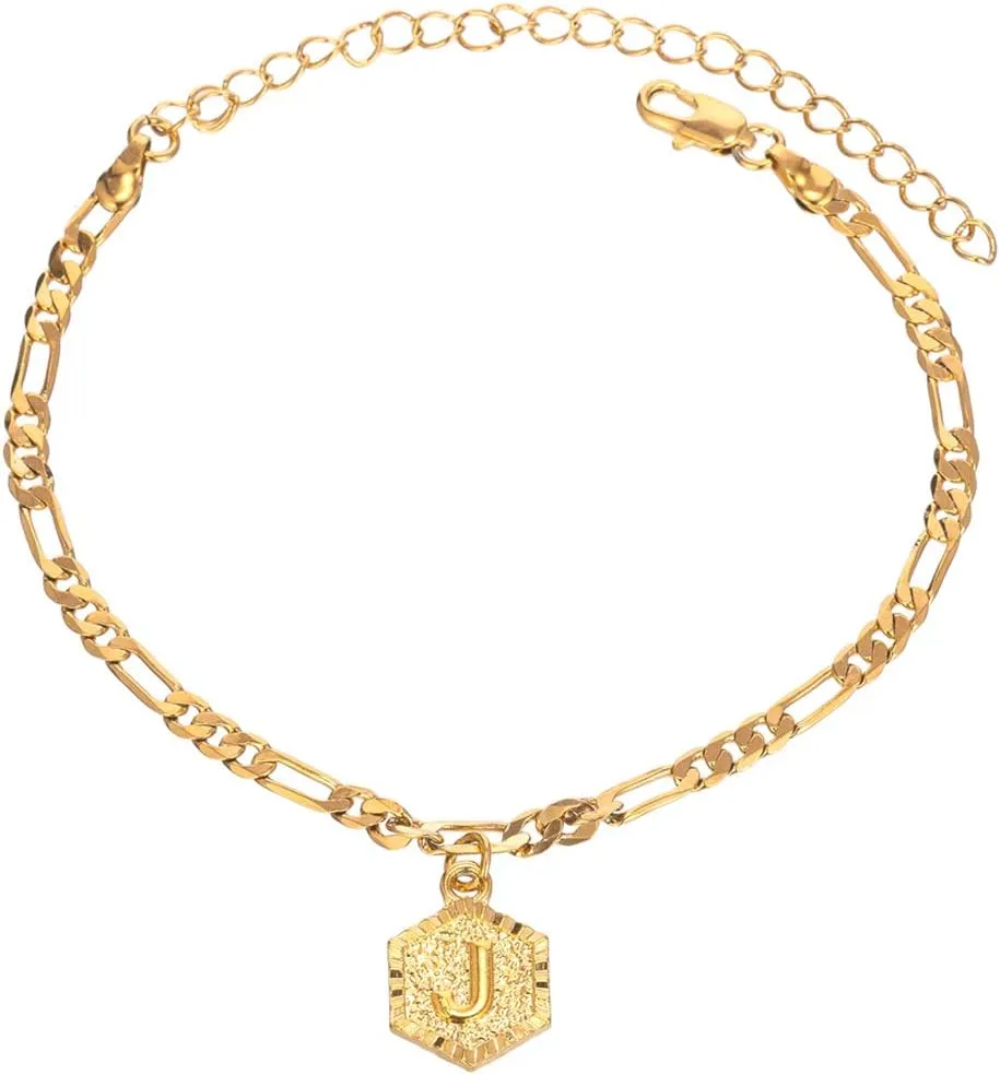 Initial Ankle Bracelets for Women Men, 18K Gold Silver Figaro Cuban Link Anklet Bracelet for Women Teen Girls, Custom Name Gold Anklet with Initials