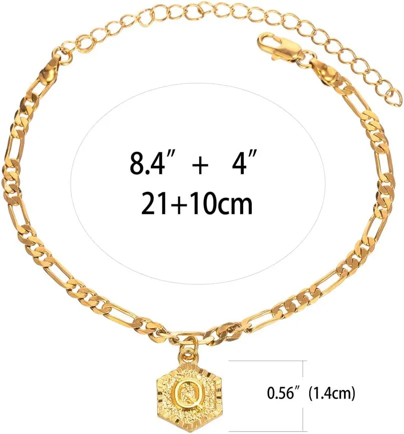Initial Ankle Bracelets for Women Men, 18K Gold Silver Figaro Cuban Link Anklet Bracelet for Women Teen Girls, Custom Name Gold Anklet with Initials