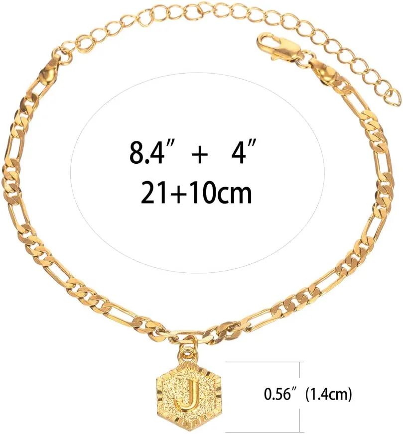 Initial Ankle Bracelets for Women Men, 18K Gold Silver Figaro Cuban Link Anklet Bracelet for Women Teen Girls, Custom Name Gold Anklet with Initials