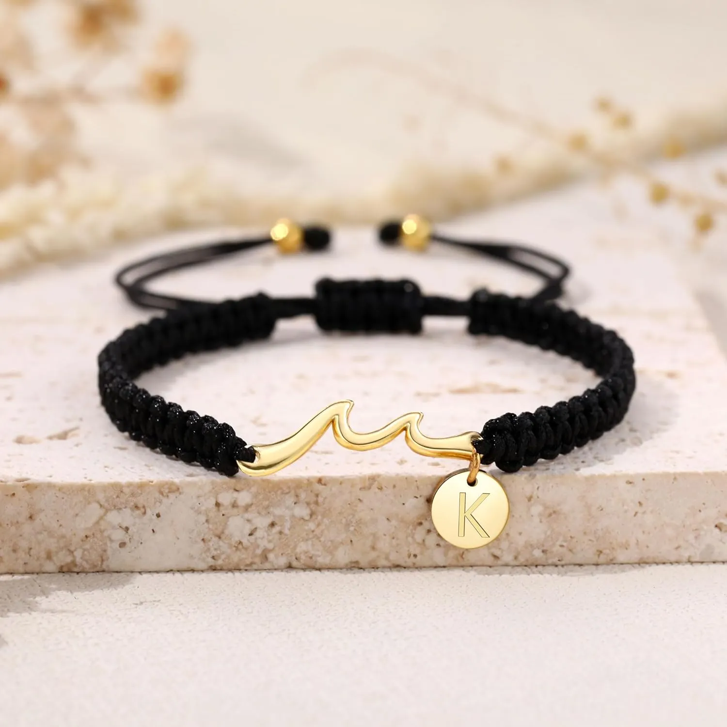Initial Bracelet Inspirational Gifts for Women Gold Wave Bracelet with A-Z Initial Charm Braided Bracelets Encouragement Spiritual Thoughtful Cheer Up Birthday Gifts for Women Teens Jewelry