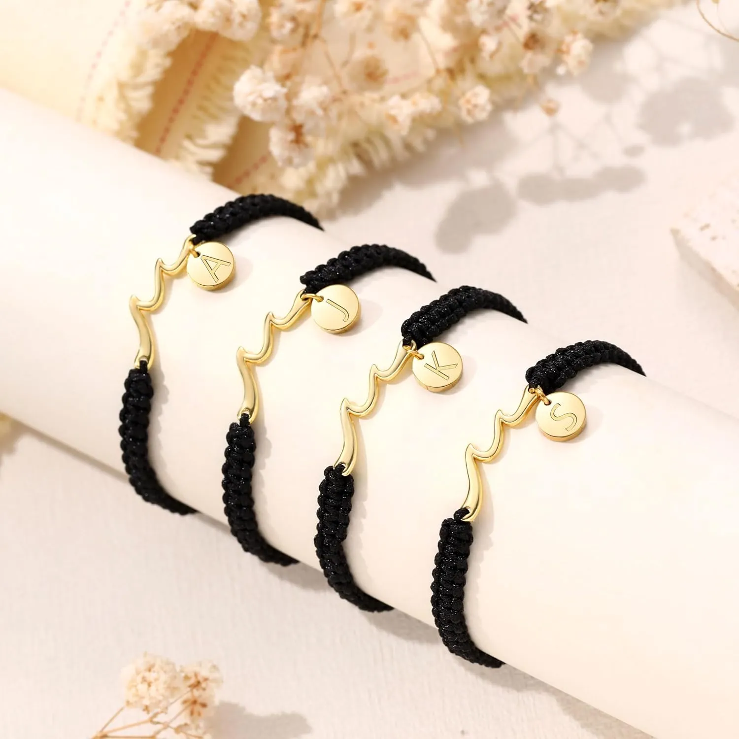 Initial Bracelet Inspirational Gifts for Women Gold Wave Bracelet with A-Z Initial Charm Braided Bracelets Encouragement Spiritual Thoughtful Cheer Up Birthday Gifts for Women Teens Jewelry