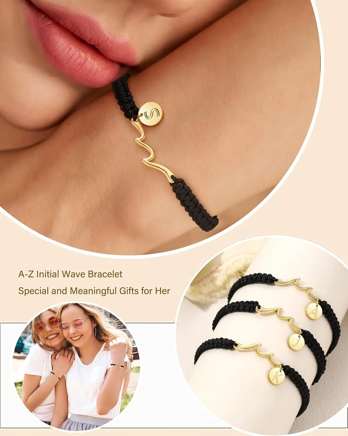 Initial Bracelet Inspirational Gifts for Women Gold Wave Bracelet with A-Z Initial Charm Braided Bracelets Encouragement Spiritual Thoughtful Cheer Up Birthday Gifts for Women Teens Jewelry